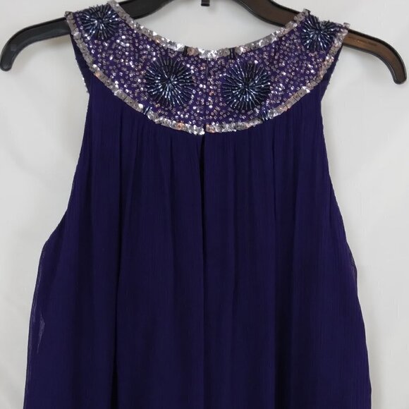 Maggy London | Purple Silk Pleated Beaded Dress | Size 12 - Picture 6 of 8